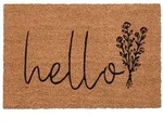 Relaxdays Fu&szlig;matte Kokos, Hello-Schriftzug, 60x40 cm, Blumen-Motiv, innen &...
