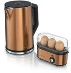 Arendo 2-teiliges Fr&uuml;hst&uuml;cksset - Edelstahl Wasserkocher 1,5l, 3er Eierkocher,