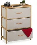 Relaxdays Kommode, Bambus, 3 Stoff-Schubladen, Flur, Schlafzimmer, HBT 73 x...