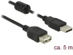 Delock USB-Kabel USB 2.0 USB-A Stecker, USB-A Buchse 5.00 m Schwarz mit Ferritkern