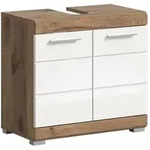 Ebuy24 Wave Waschbeckenunterschrank 2 T&uuml;ren Wei&szlig; hochglanz, Eiche Dekor.