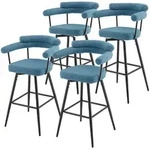 ML-Design Barhocker drehbar 4er Set Blau, Teddy-Stoff, H76 cm, Gepolsterte