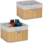 Relaxdays Aufbewahrungskorb 2er Set, Bambus, Stoffeinsatz, HBT: 20x31x31 cm,