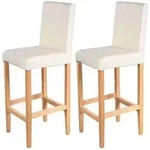 Mendler 2er-Set Barhocker Vicenza, Barstuhl Tresenhocker, Holz+LEDER ~ creme,...