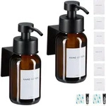 Relaxdays Seifenspender, 2er Pack, 250ml, Braunglas, Edelstahl, Wandseifenspender zum