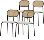 ML-Design Esszimmerst&uuml;hle 4er-Set Beige &ndash; gepolsterte Rattanst&uuml;hle mit...