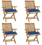 vidaXL Klappbare Gartenst&uuml;hle mit Kissen 4 Stk. Massivholz Teak