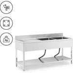 Royal Catering Sp&uuml;ltisch - 2 Becken - Edelstahl - 180 x 60 cm -