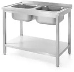 HENDI Tisch mit 2 Sp&uuml;lbecken und Ablage &ndash; verschraubt, Tiefe 600 mm, Profi...