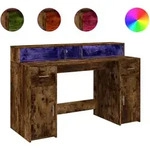 vidaXL LED-Schreibtisch R&auml;uchereiche 140x55x91 cm Holzwerkstoff