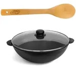 BRIZOLL Wok &Oslash;28 cm Wokpfanne 3,7 L Bratpfanne Gusseisen Glasdeckel Kasan Asia