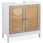 Relaxdays Waschbeckenunterschrank, 60 cm breit, 2 F&auml;cher, Siphon-Aussparung,