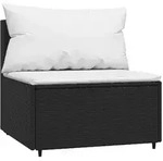 vidaXL Garten-Mittelsofa mit Kissen Schwarz Poly Rattan