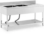 Royal Catering Sp&uuml;ltisch - 2 Becken - Edelstahl - 160 x 60 cm -