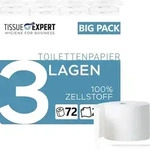 Tissue Expert Toilettenpapier, 3-lagig, 72 Rollen x 250 Blatt, 100% Zellstoff,
