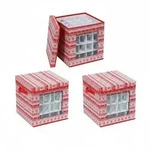 Relaxdays Weihnachtskugel Aufbewahrungsbox, 3er Set, HBT: 33 x 33 x 33 cm, Vlies,