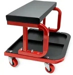 Relaxdays Werkstatthocker mit Ablage, bis 100 kg, gepolsterter Sitz, 4 Rollen,