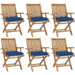 vidaXL Klappbare Gartenst&uuml;hle mit Kissen 6 Stk. Massivholz Teak
