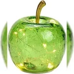 LED Dekolampe Apfel Glas 10er LED Lichterkette Timer &Oslash;11cm hellgr&uuml;n