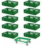 BRB 10 Euroboxen, 600x400x150 mm, lebensmittelecht, gr&uuml;n + Transportroller