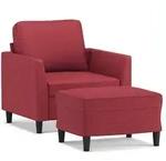 vidaXL Sessel mit Hocker Weinrot 60 cm Kunstleder
