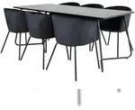 PippiBL Essgruppe Esstisch schwarz und 6 Berit Esszimmerst&uuml;hle Velour schwarz.