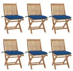 vidaXL Klappbare Gartenst&uuml;hle mit Kissen 6 Stk. Massivholz Teak