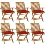 vidaXL Klappbare Gartenst&uuml;hle mit Kissen 6 Stk. Massivholz Teak