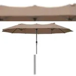 DELUKE Doppel-Sonnenschirm WINDA Hellbraun Polyester Gartenschirm Balkonschirm