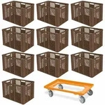 BRB 10 Euroboxen, 600x400x410 mm, lebensmittelecht, braun + 1 Transportroller,...