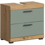Ebuy24 Scout Waschbeckenunterschrank 2 T&uuml;ren, 2 Schubladen, 2 Regale Salbeidekor,