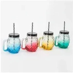 Relaxdays Trinkgl&auml;ser mit Deckel & Strohhalm, 4er Set, 500ml, Ananas-Design,