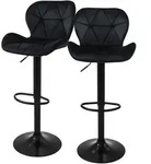 ML-Design Barhocker 2er Set Schwarz Samtbezug mit R&uuml;ckenlehne und Fu&szlig;st&uuml;tze