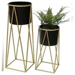 DanDiBo Blumenhocker mit Topf Metall Gold Schwarz 2er Set Blumenst&auml;nder 96046