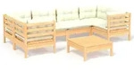vidaXL 7-tlg. Garten-Lounge-Set mit Creme Kissen Kiefernholz