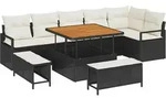 vidaXL Garten-Sofa-Set mit Kissen 9 pcs Schwarz Poly Rattan