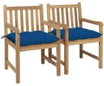 vidaXL Gartenst&uuml;hle 2 Stk. mit Blauen Kissen Massivholz Teak