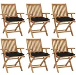 vidaXL Klappbare Gartenst&uuml;hle mit Kissen 6 Stk. Massivholz Teak