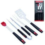 TAINO Grillbesteck Set 4 tlg Zubeh&ouml;r Grillzubeh&ouml;r Edelstahl Silikon BBQ...