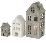 Kerzenlaterne Firenze Haus Eisen grau/wei&szlig; H 13/22/35cm 3 er Set