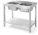 HENDI Tisch mit 2 Sp&uuml;lbecken und Ablage, verschraubt, Kitchen Line,