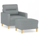 vidaXL Sessel mit Hocker Hellgrau 60 cm Stoff