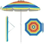 COSTWAY Strandschirm, windfest, stabil, UPF 50+, um 30&deg; biegbar, mit Erdspie&szlig;
