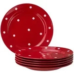 6er Set Essteller flach Emily 27cm rot mit wei&szlig;en Punkten