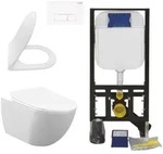 Creavit H&auml;nge WC Set Wei&szlig; sp&uuml;lrandlos Rim-Off 48,5 cm Softclose Sitz Vorwand