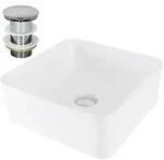 LuxeBath Waschbecken inkl. Ablaufgarnitur Silber ohne &Uuml;berlauf 39x39x15 cm Wei&szlig; aus