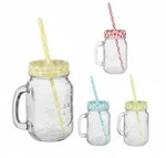 Relaxdays Trinkgl&auml;ser mit Deckel und Strohhalm, 4er Set Limonadengl&auml;ser, 500 ml,