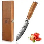 Zayiko Minami Damast Steakmesser I 12 cm Klinge I Olivenholzgriff I Holzbox
