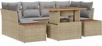 vidaXL 7-teiliges Garten-Esszimmer-Set mit Kissen in Beige aus Poly Rattan und