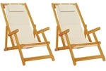 vidaXL Strandst&uuml;hle 2 Stk. Klappbar Creme Akazienholz & Textilene